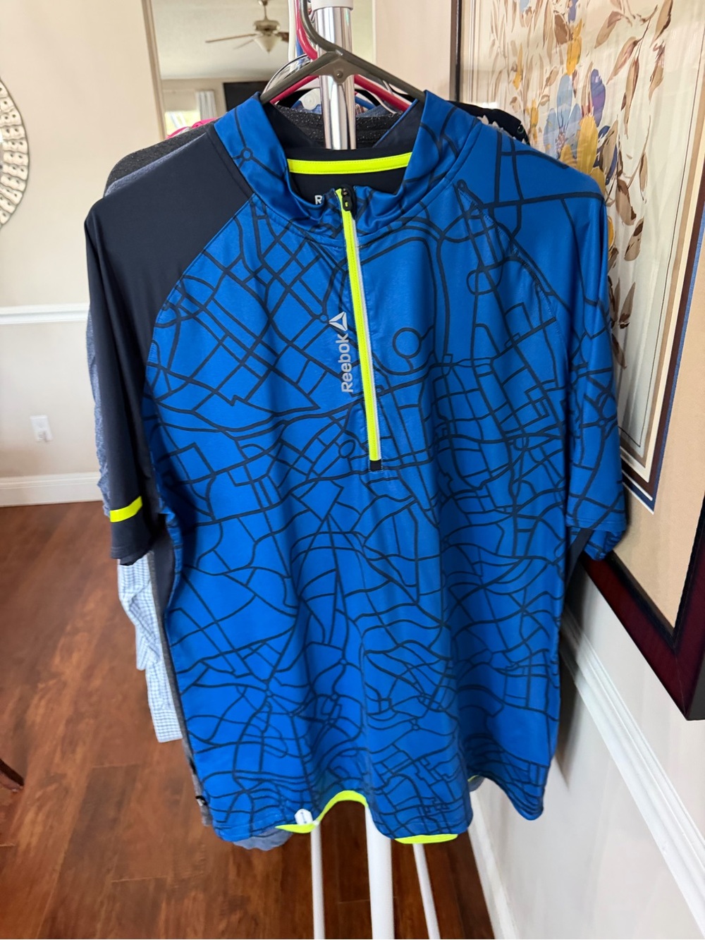 Reebok Blue Short-Sleeve Athletic Running Shirt with Neon Trim